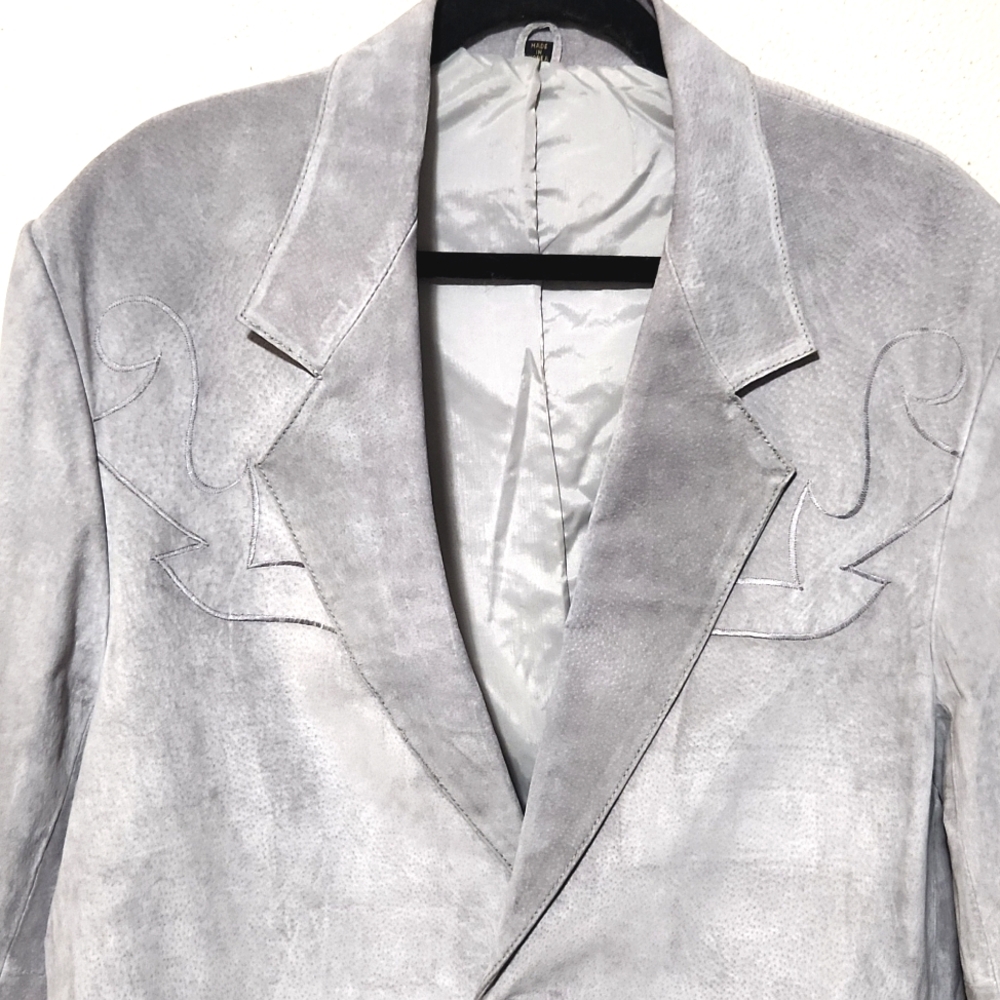 Pioneer Wear Vintage 70's 100% Suede Boar Skin Gray Blazer Jacket EUC Size 42L - Picture 15 of 16